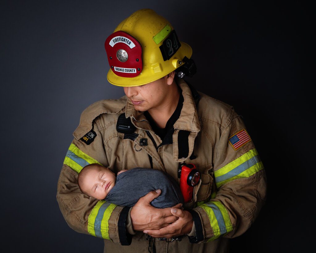 San Elijo Hills Newborn with firefighter photograph